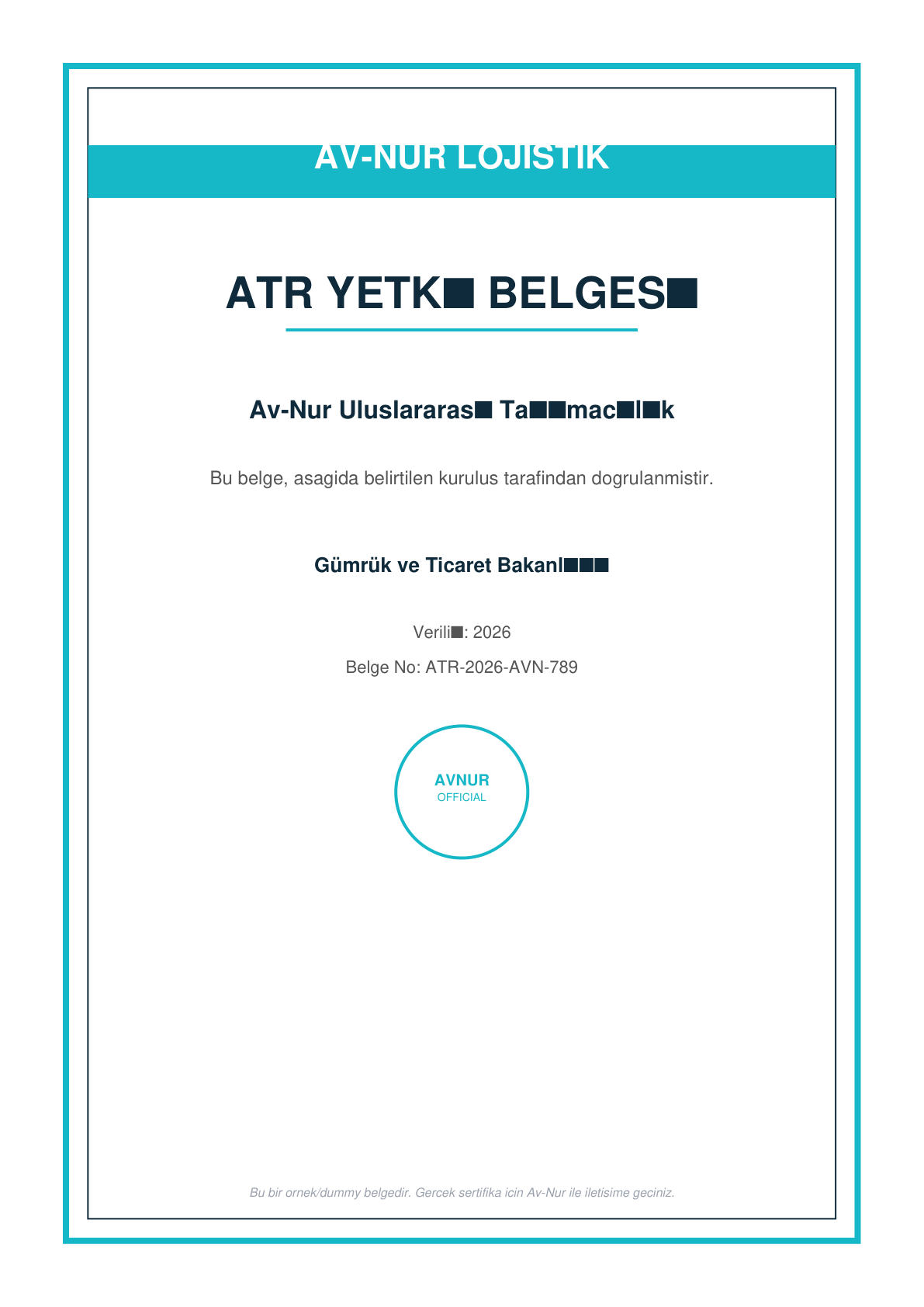 ATR Yetki Belgesi