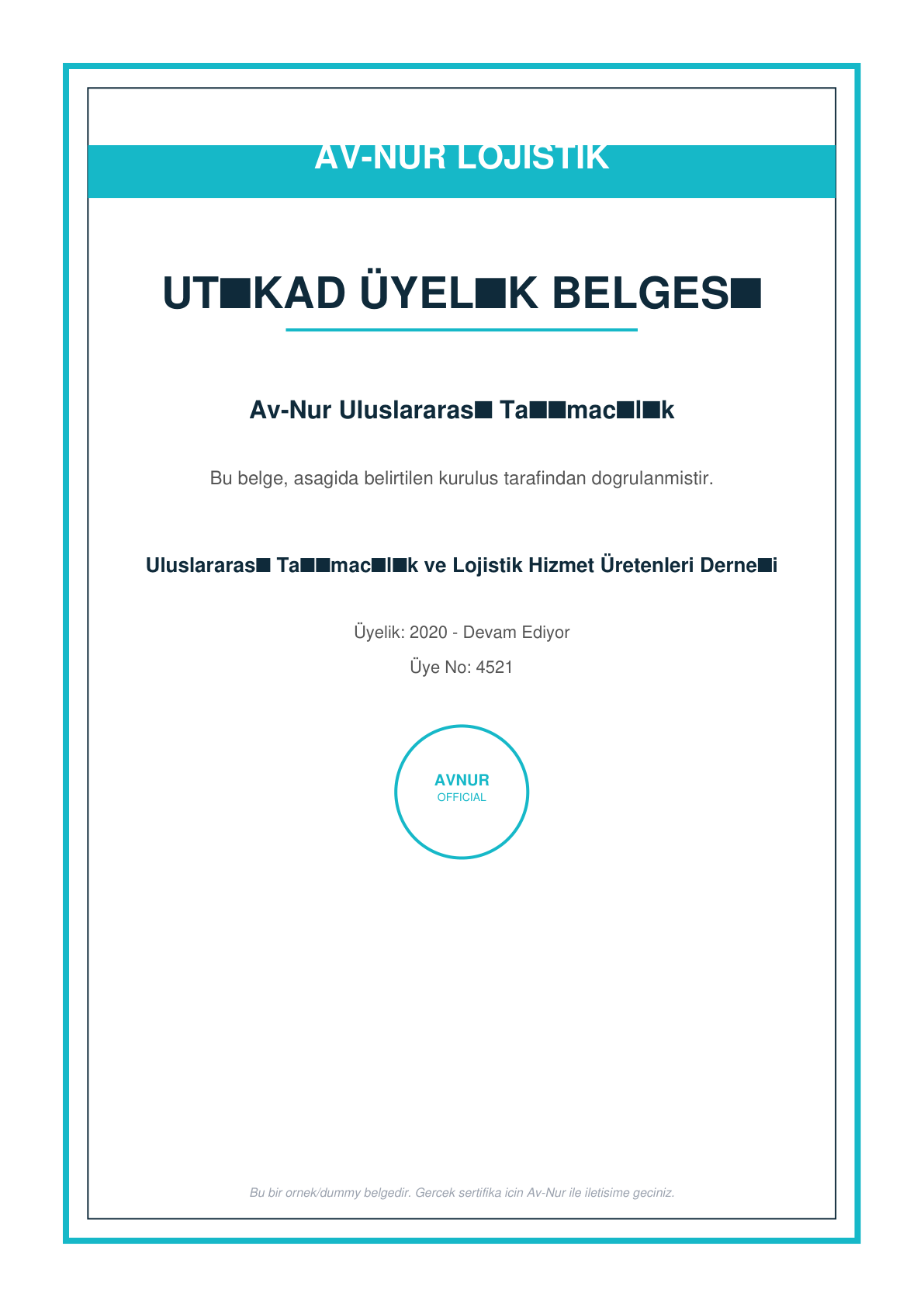 UTİKAD Üyelik Belgesi